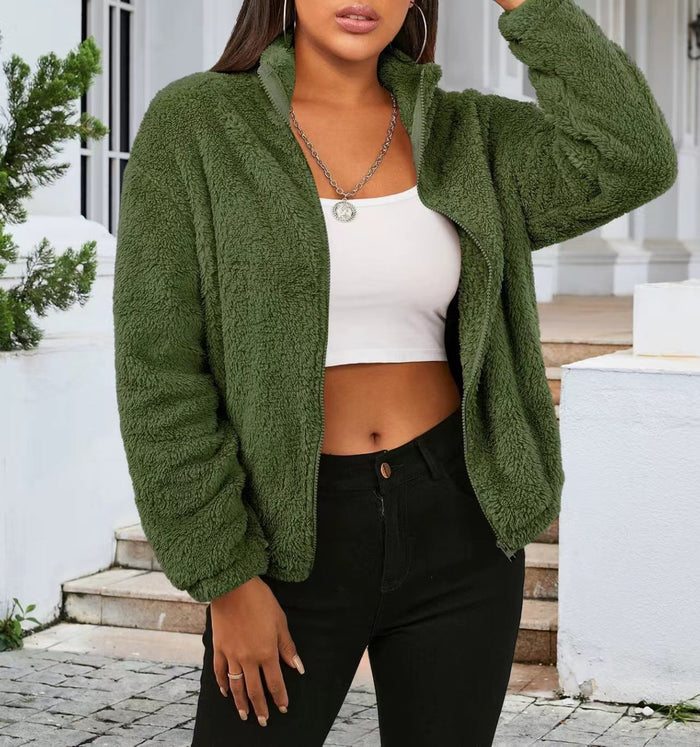 Women's Oversized Teddy Jacket with High Collar