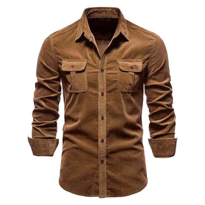 Men's Corduroy Button-Down Shirt with Chest Pockets