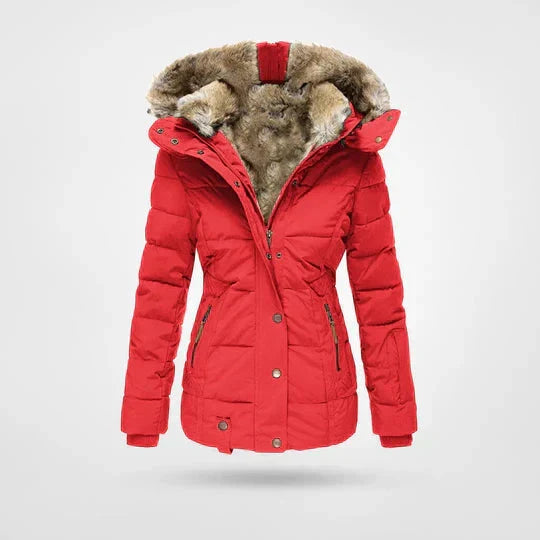 Women's Quilted Parka Jacket with Faux Fur Hood