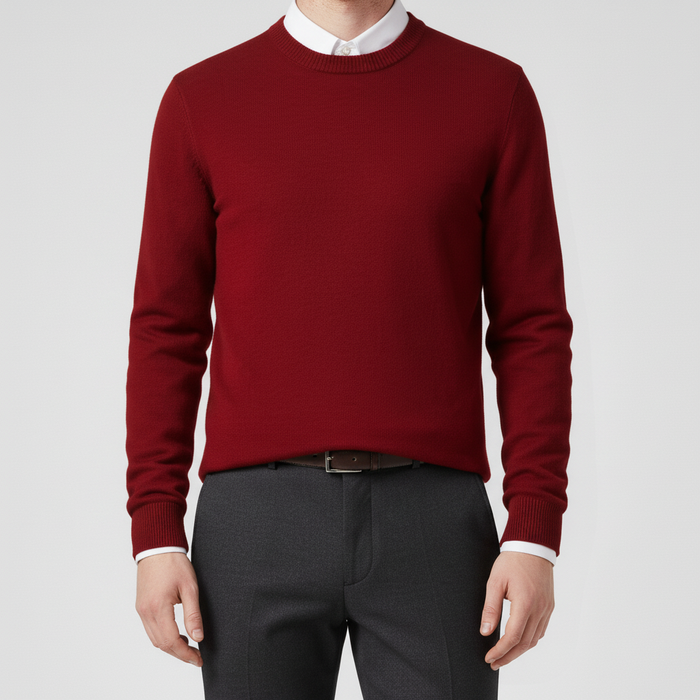 Men's Crew Neck Sweater with Ribbed Trims