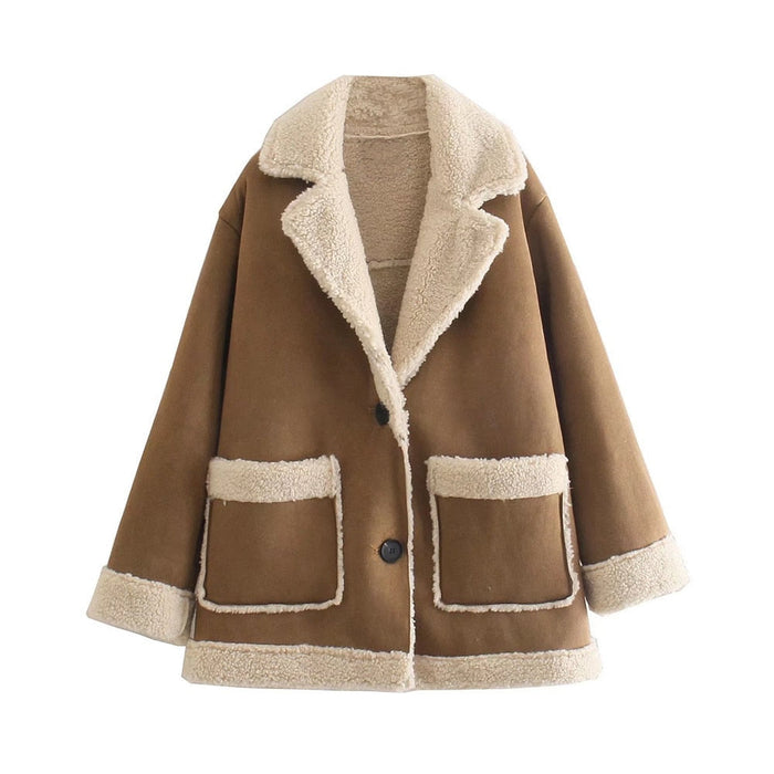 Women's Shearling Lined Jacket with Notch Collar
