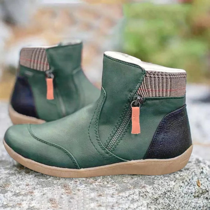 Women's Ankle Boots with Side Zip and Knit Cuff Detail