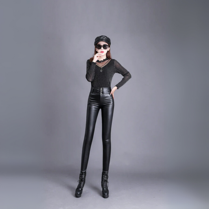 Women's High-Waist Straight Leg Pants with Button Closure