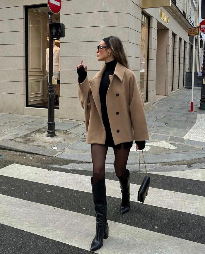 Women's Oversized Single-Breasted Short Wool Coat