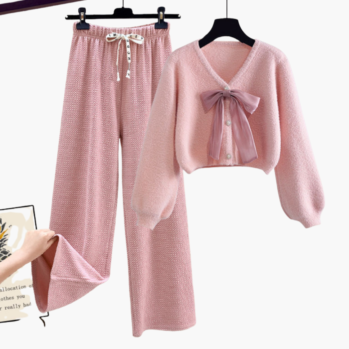 Women Two Piece Set with Cardigan and Trousers