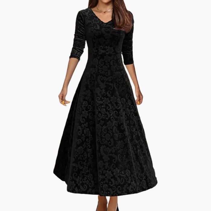 Women’s A Line Dress with Round Neckline and Flowing Skirt