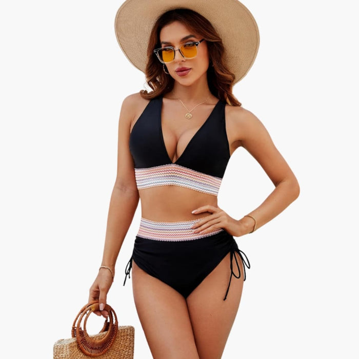 Women’s Adjustable Two-Piece Bikini Set with Tie-Side Bottom