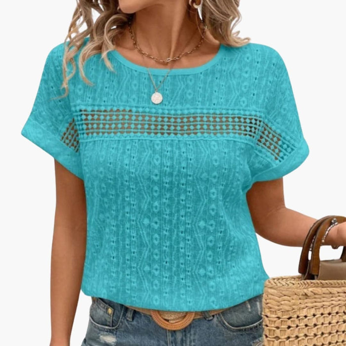 Women’s Batwing Sleeve T-Shirt with Lace Neck Trim