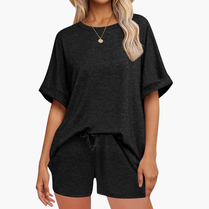 Women’s Batwing Sleeve Top and Drawstring Shorts Two-Piece Set