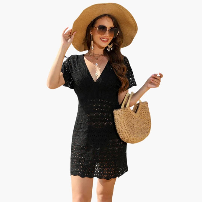 Women’s Beach Cover Up with V Neck and Crochet Surface