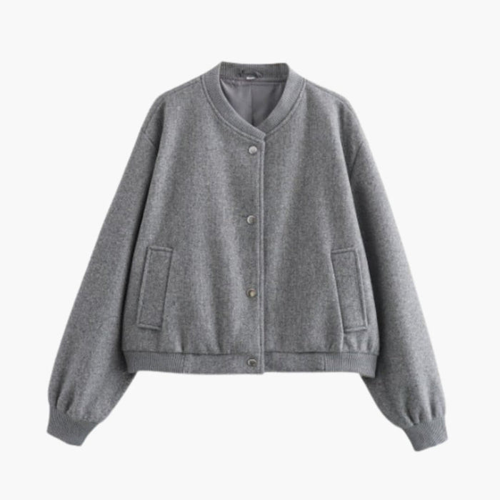 Women’s Bomber Jacket with Elastic Hem and Side Pockets