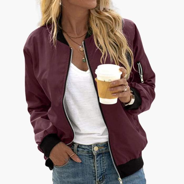 Women’s Bomber Jacket with Elastic Sleeves and Adjustable Bottom
