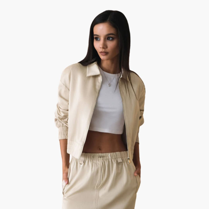 Women’s Bomber Jacket with Front Zip-Ribbed Cuffs and Side Pockets