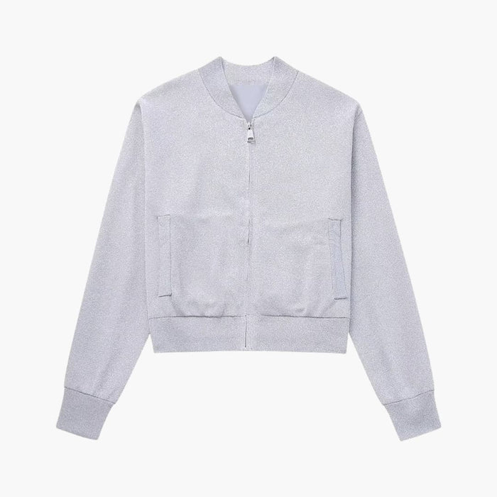 Women’s Bomber Jacket with Shimmer Surface and Patch Pockets