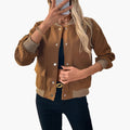 Women’s Bomber Jacket with Snap Button Front and Side Pockets