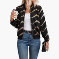 Women’s Bomber Jacket with Zigzag Pattern and Pockets