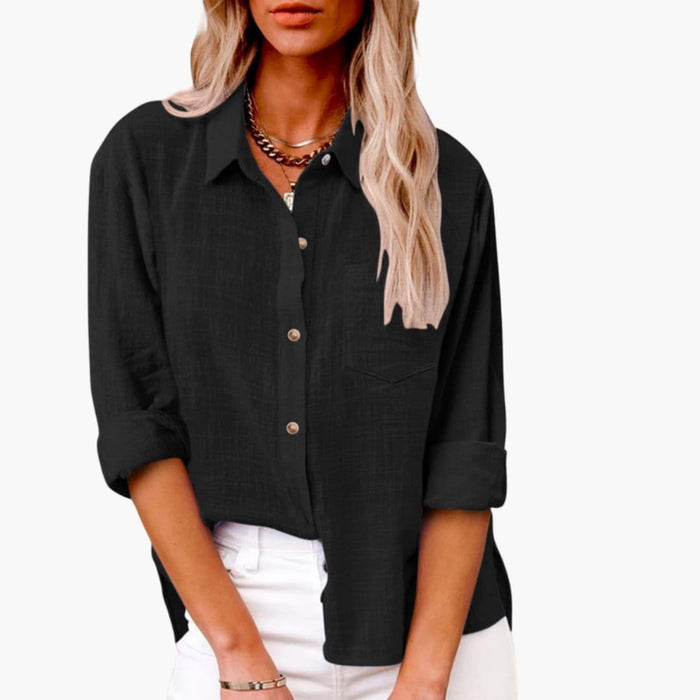 Women’s Button Front Short Sleeve Blouse – Classic Woven Top