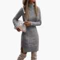 Women’s Cable Knit Turtleneck Sweater Dress