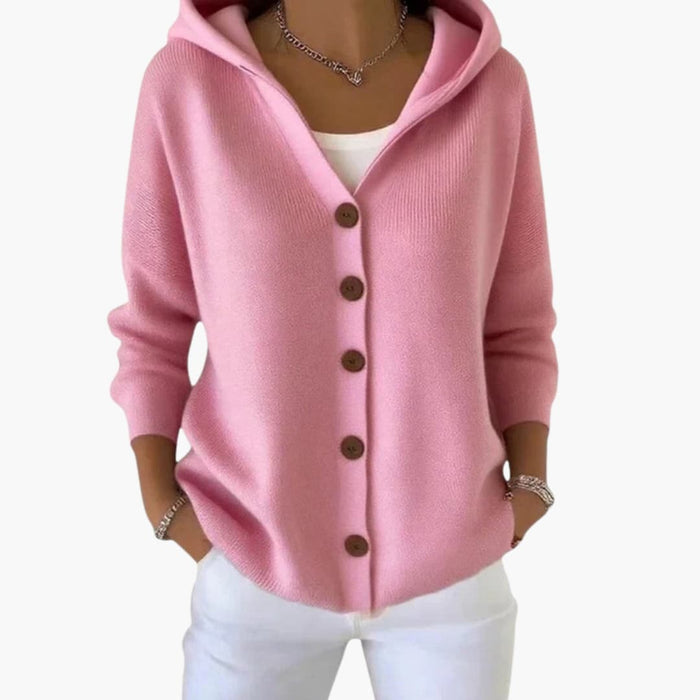 Women's Cardigan with Hooded Neckline and Button Closure
