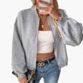 Women’s Casual Bomber Jacket with Voluminous Sleeves and Zipper
