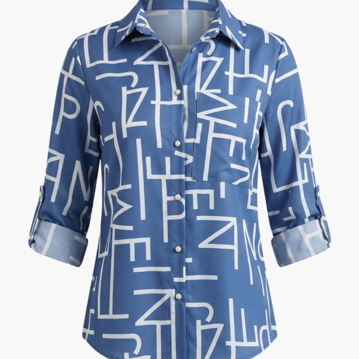 Women’s Classic Button-Down Blouse – Long Sleeve Lapel Collar Woven Shirt