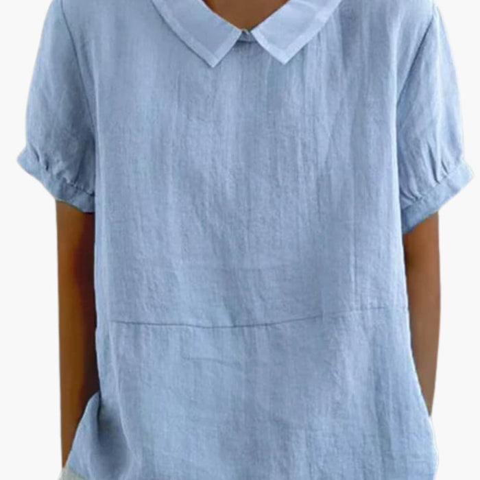 Women’s Classic Crew Neck Cotton Blouse – Short Sleeve Woven Pullover Top