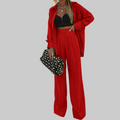 Women's Collared Shirt and Pleated Wide-Leg Pants Two-Piece Set