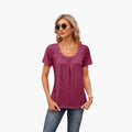Women’s Crew Neck Decorative Button Front Short Sleeve T-Shirt