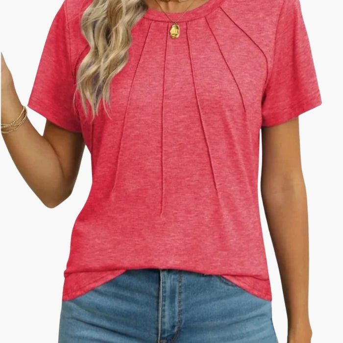 Women’s Crew Neck Pleated Front Short Sleeve T-Shirt