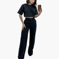Women's Crop Top Wide-Leg Trousers and Two-Piece Set