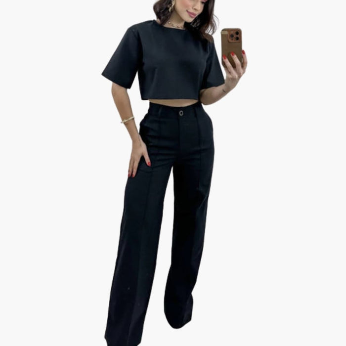 Women's Crop Top Wide-Leg Trousers and Two-Piece Set