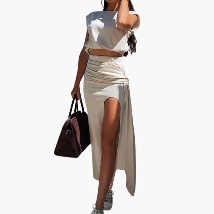 Women’s Crop Top and High-Waist Maxi Skirt Set with Side Slit