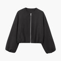 Women’s Cropped Bomber Jacket with Zipper and Elastic Waist