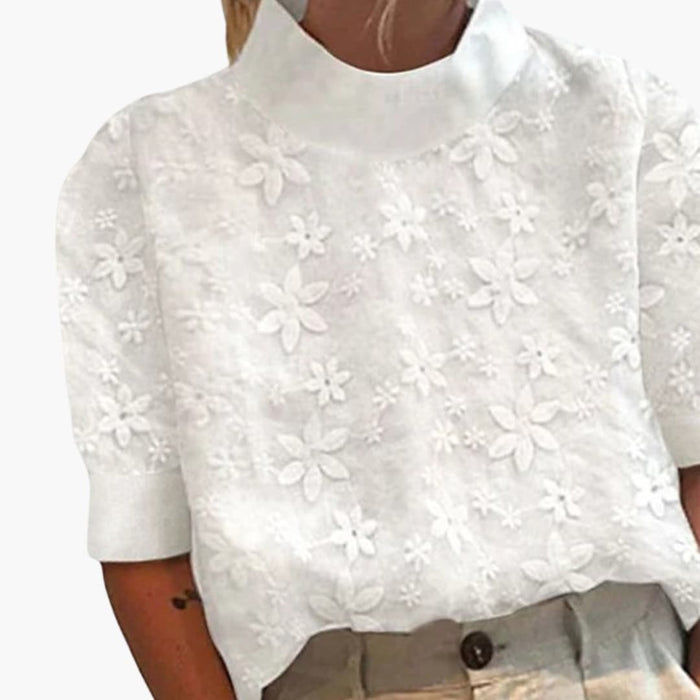Women’s Embroidered Blouse Stand Collar Long Sleeve Loose Fit Top