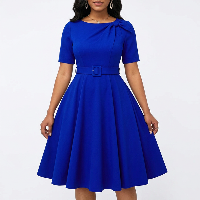 Women’s Fit-and-Flare Midi Dress with Waist Belt