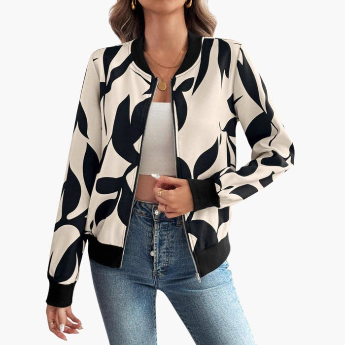 Women’s Floral Bomber Jacket with Zip Front