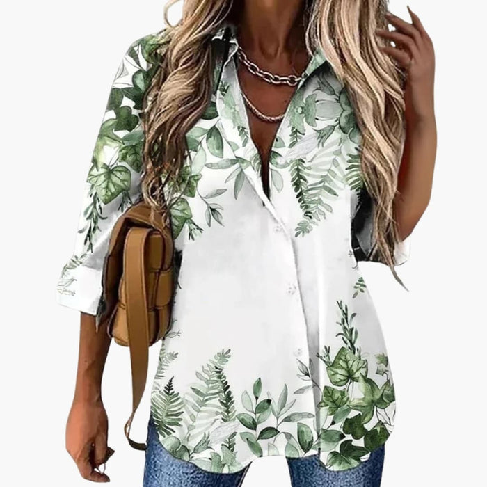 Women’s Floral Print 3/4 Sleeve Blouse – Woven Top