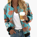 Women’s Floral Print Bomber Jacket with Zip and Side Pockets