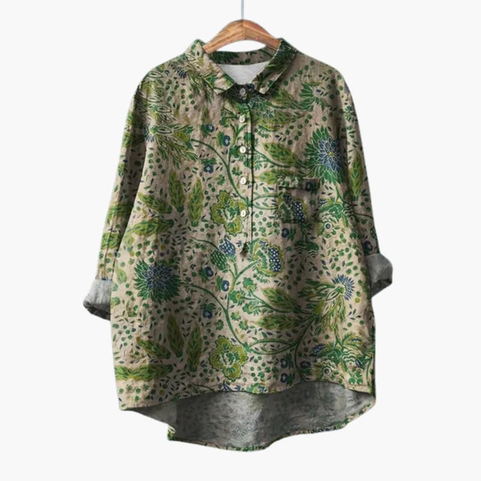Women’s Floral Print Crew Neck Blouse – Short Sleeve Cotton Woven Top