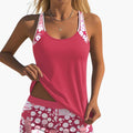 Women’s Floral Racerback Tankini Swimsuit with Mid-Rise Swim Shorts