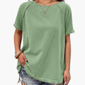 Women’s Fringe Sleeve Crew Neck T-Shirt – Short Sleeve Top
