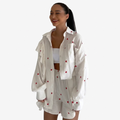 Women’s Heart Print Button-Up Shirt and Wide-Leg Pants Set