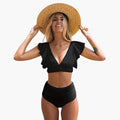 Women’s High-Waisted Bikini Set with Ruffled Sleeves
