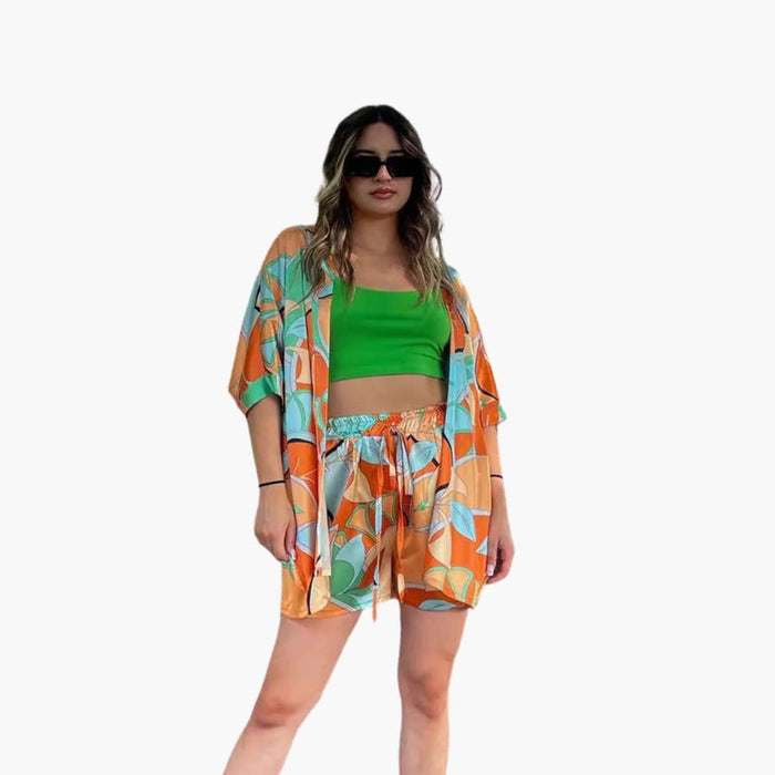 Women’s Jacket and Shorts Set – Two-Piece Outfit with Zip-Up Jacket and Elastic Waist Shorts