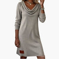 Women’s Knee-Length Dress with Collar Neckline and Long Sleeves