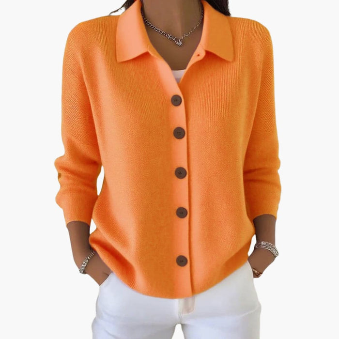 Women’s Cardigan with Lapel Collar and Button Closure
