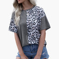 Women’s Leopard Pattern Short Sleeve T-Shirt – Crew Neck Top