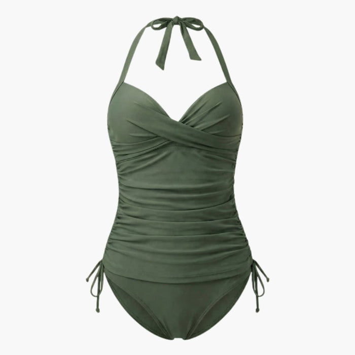 Women’s Leopard V-Neck Tankini Set with Belted High-Waist Bottom