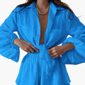 Women’s Linen Cropped Top and Shorts Set – Two-Piece Outfit