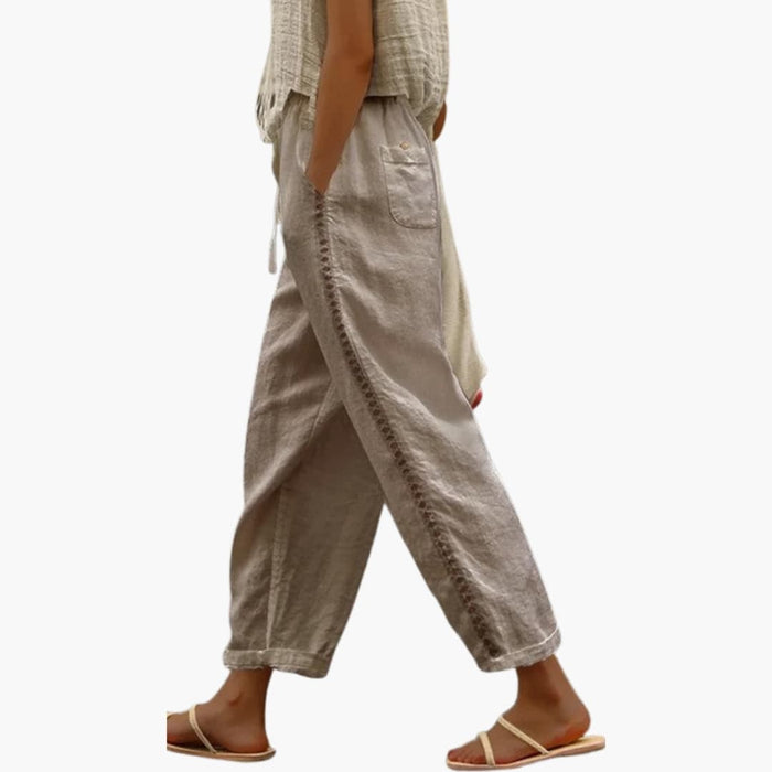 Women’s Linen Pants with Side Buttons and Loose Fit
